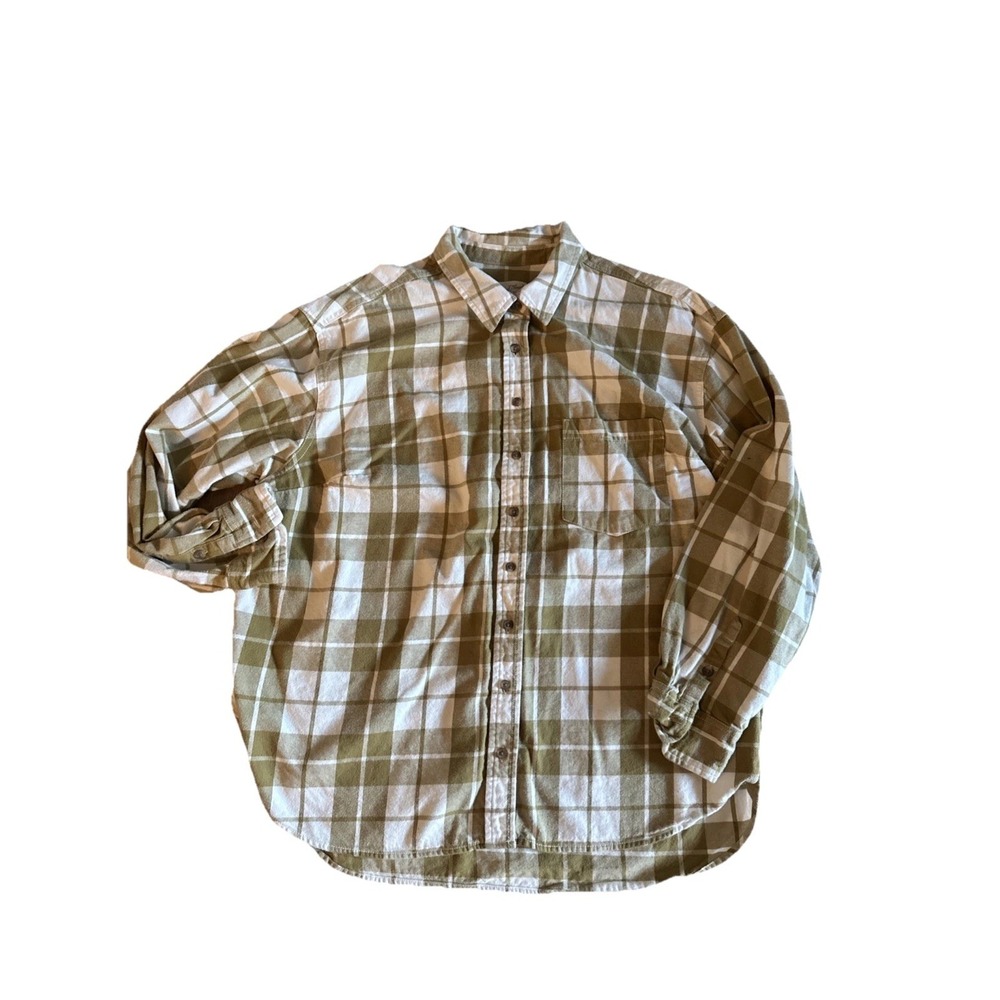 Universal Thread Oversized Flannel Button Up Shirt Green Plaid XXL #45